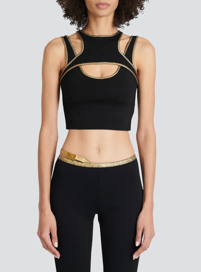 Balmain Tops And Shirts Womens Knit Crop Top Black