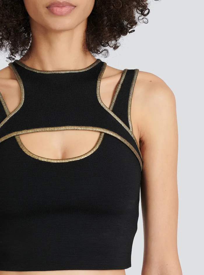 Balmain Tops And Shirts Womens Knit Crop Top Black