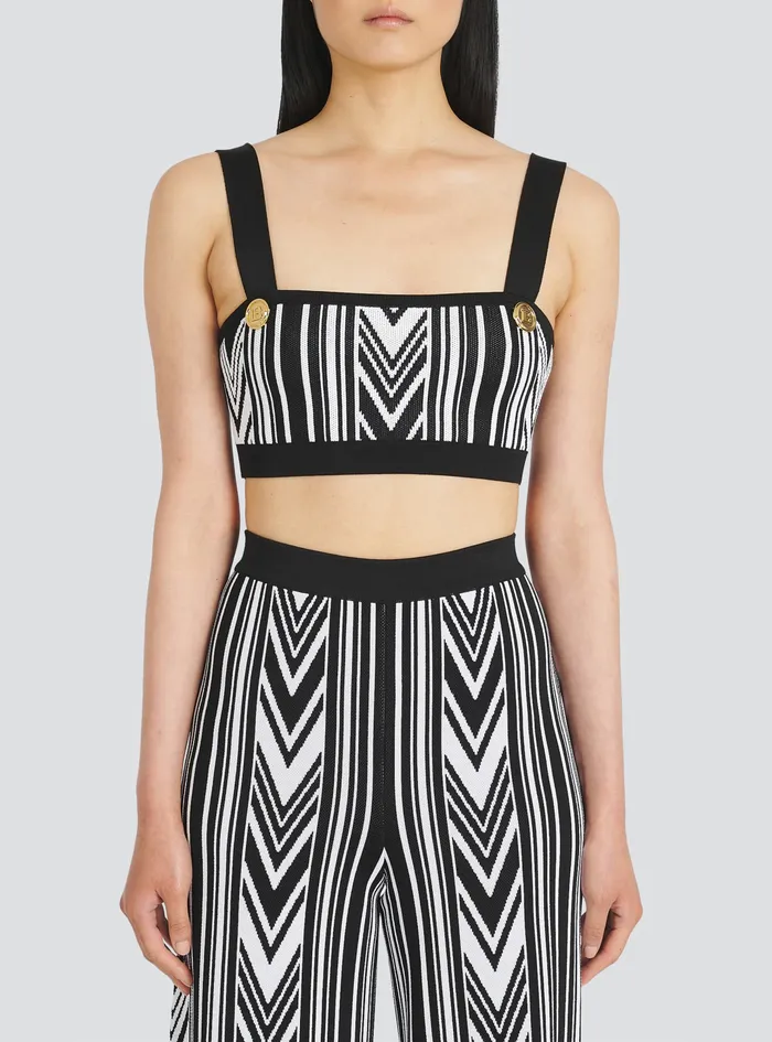 Balmain Tops And Shirts Womens Knit Crop Top With GoldTone Buttons Black Balmain Tops And Shirts Womens Knit Crop Top With GoldTone Buttons Black