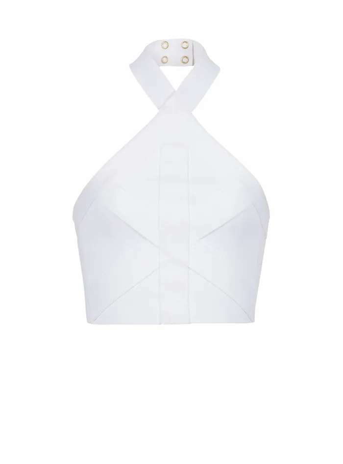 Balmain Tops And Shirts Womens Knit Sports Bandage Crop Top White