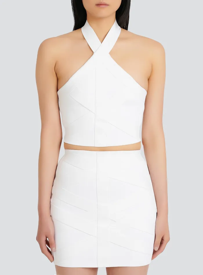 Balmain Tops And Shirts Womens Knit Sports Bandage Crop Top White Balmain Tops And Shirts Womens Knit Sports Bandage Crop Top White