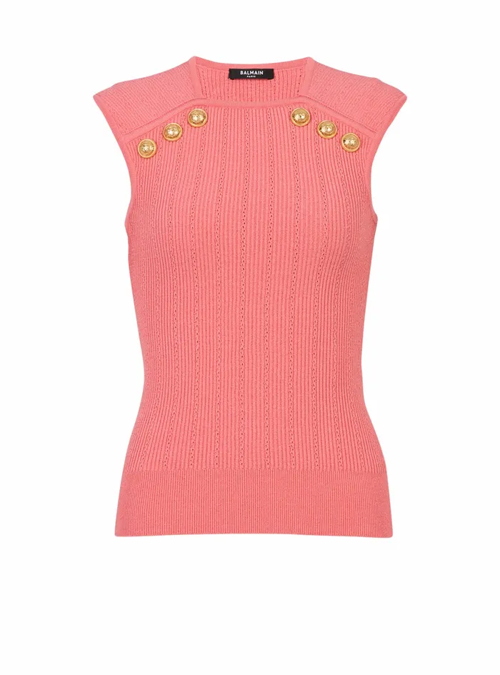 Balmain Tops And Shirts Womens Knit Top With GoldTone Buttons Pink