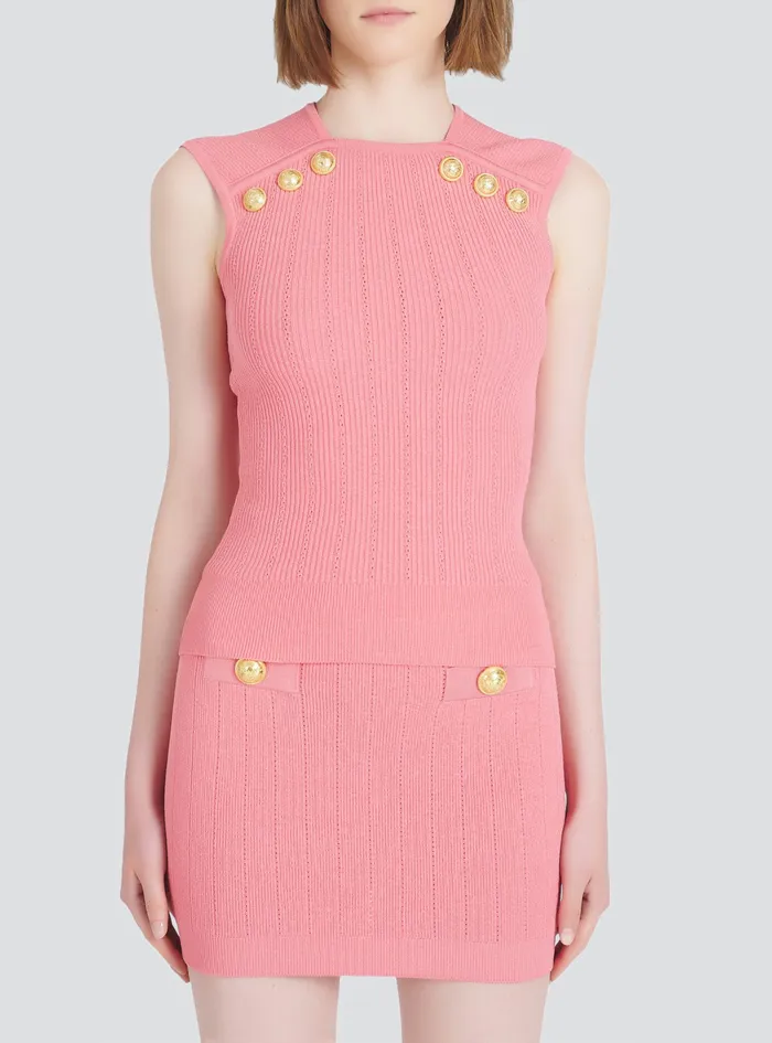 Balmain Tops And Shirts Womens Knit Top With GoldTone Buttons Pink Balmain Tops And Shirts Womens Knit Top With GoldTone Buttons Pink