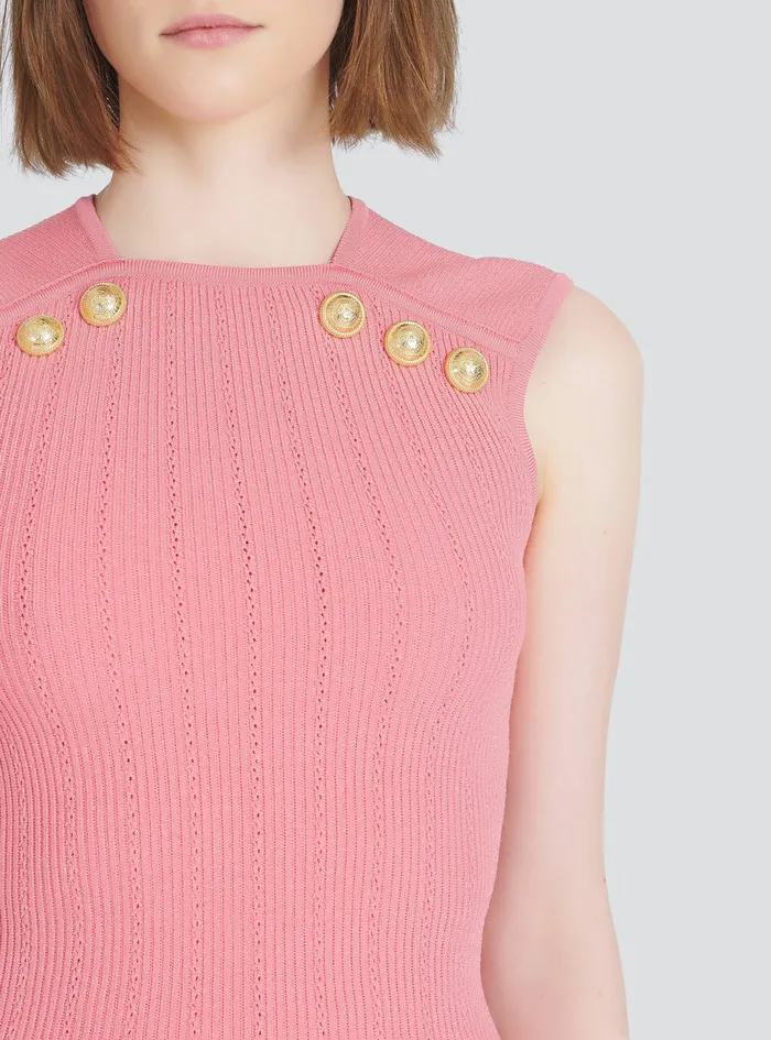 Balmain Tops And Shirts Womens Knit Top With GoldTone Buttons Pink Balmain Tops And Shirts Womens Knit Top With GoldTone Buttons Pink