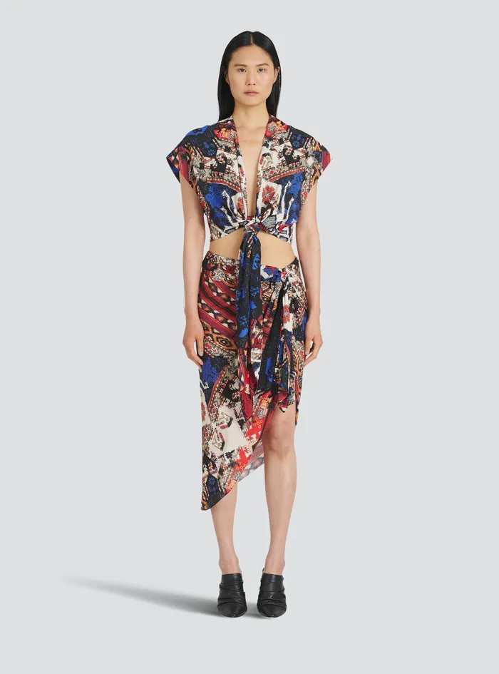 Balmain Tops And Shirts Womens Multicolor Print EcoDesigned Crop Top Multicolor