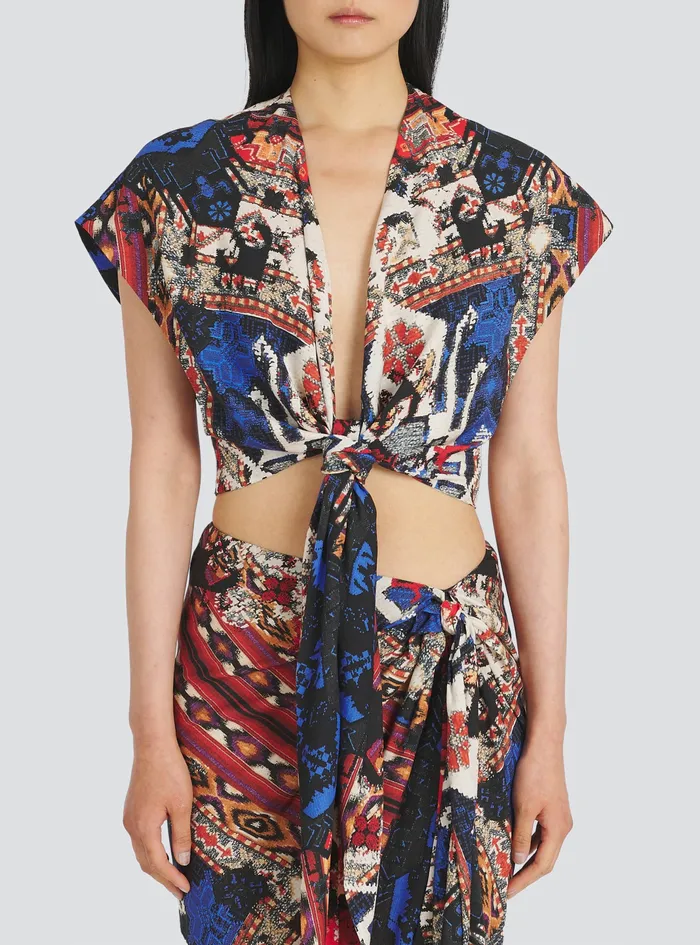 Balmain Tops And Shirts Womens Multicolor Print EcoDesigned Crop Top Multicolor