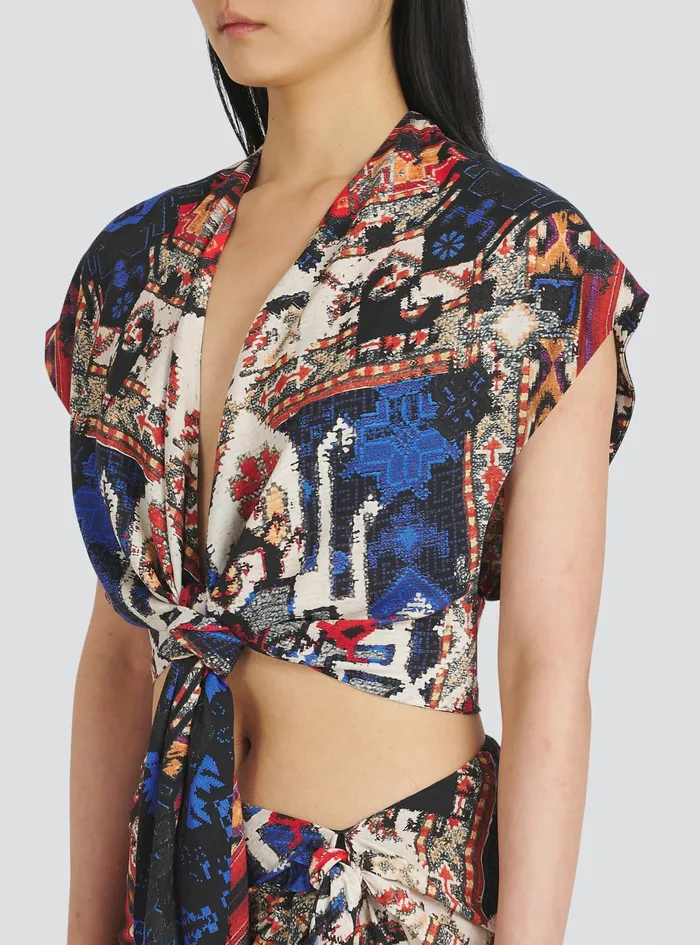 Balmain Tops And Shirts Womens Multicolor Print EcoDesigned Crop Top Multicolor