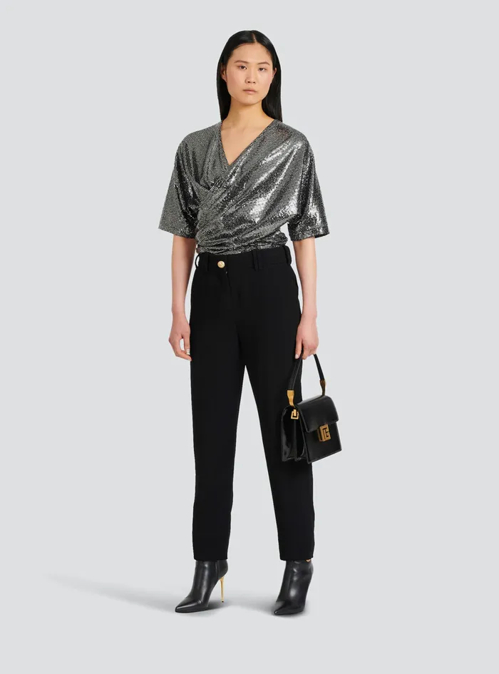 Balmain Tops And Shirts Womens Sequined Jersey TShirt Silver Balmain Tops And Shirts Womens Sequined Jersey TShirt Silver