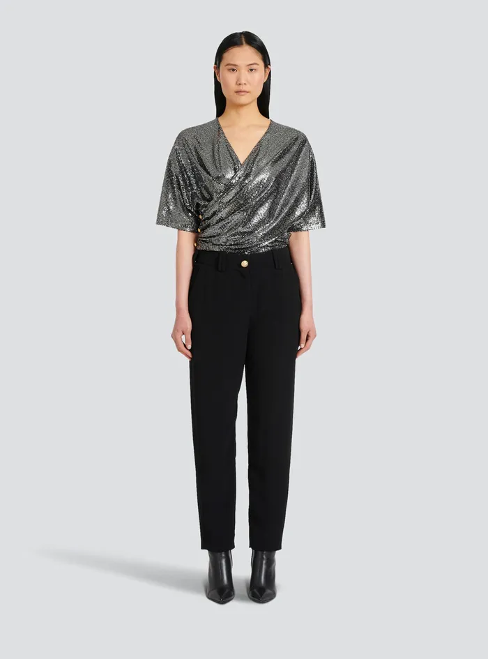 Balmain Tops And Shirts Womens Sequined Jersey TShirt Silver Balmain Tops And Shirts Womens Sequined Jersey TShirt Silver