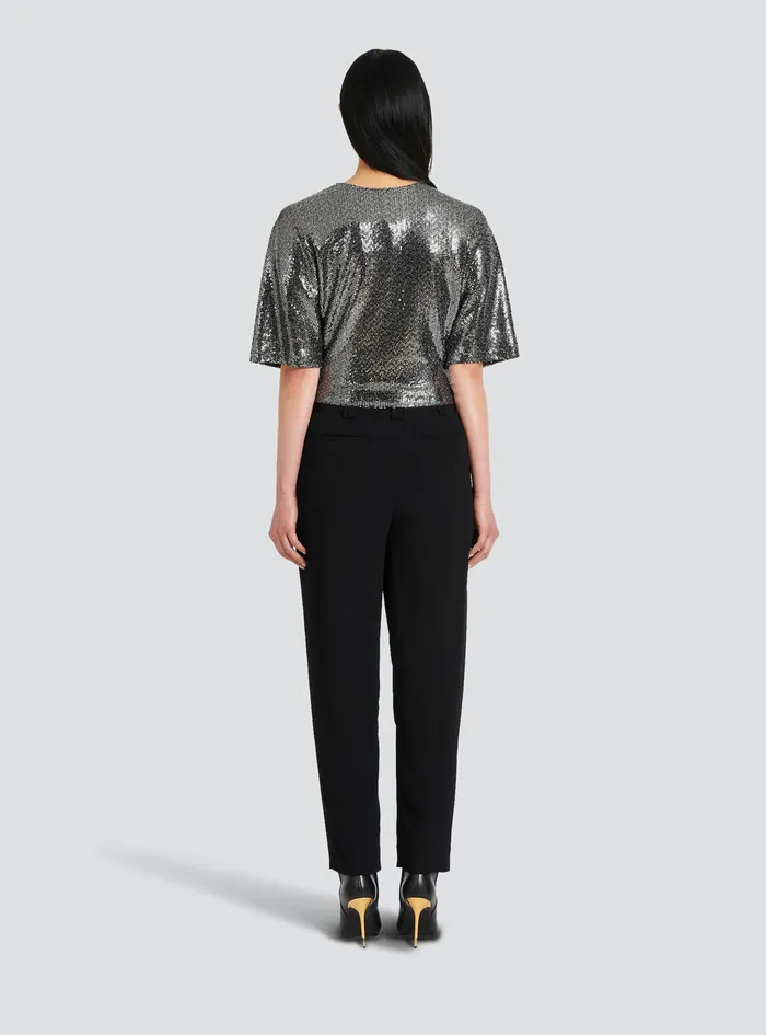 Balmain Tops And Shirts Womens Sequined Jersey TShirt Silver Balmain Tops And Shirts Womens Sequined Jersey TShirt Silver
