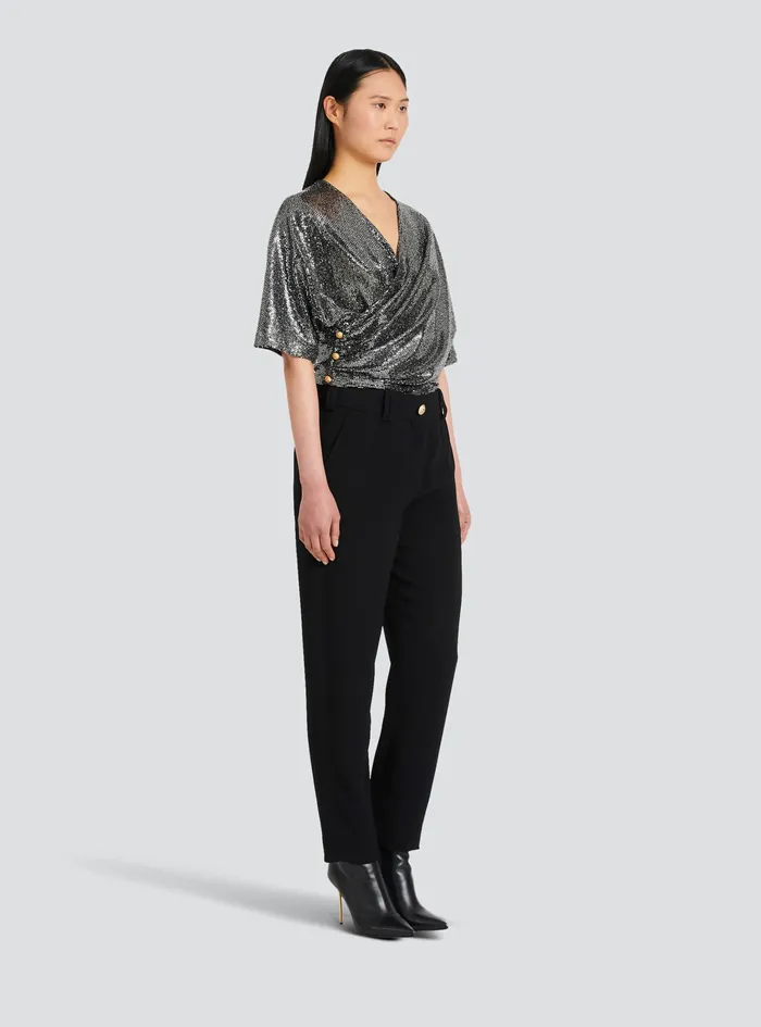 Balmain Tops And Shirts Womens Sequined Jersey TShirt Silver Balmain Tops And Shirts Womens Sequined Jersey TShirt Silver