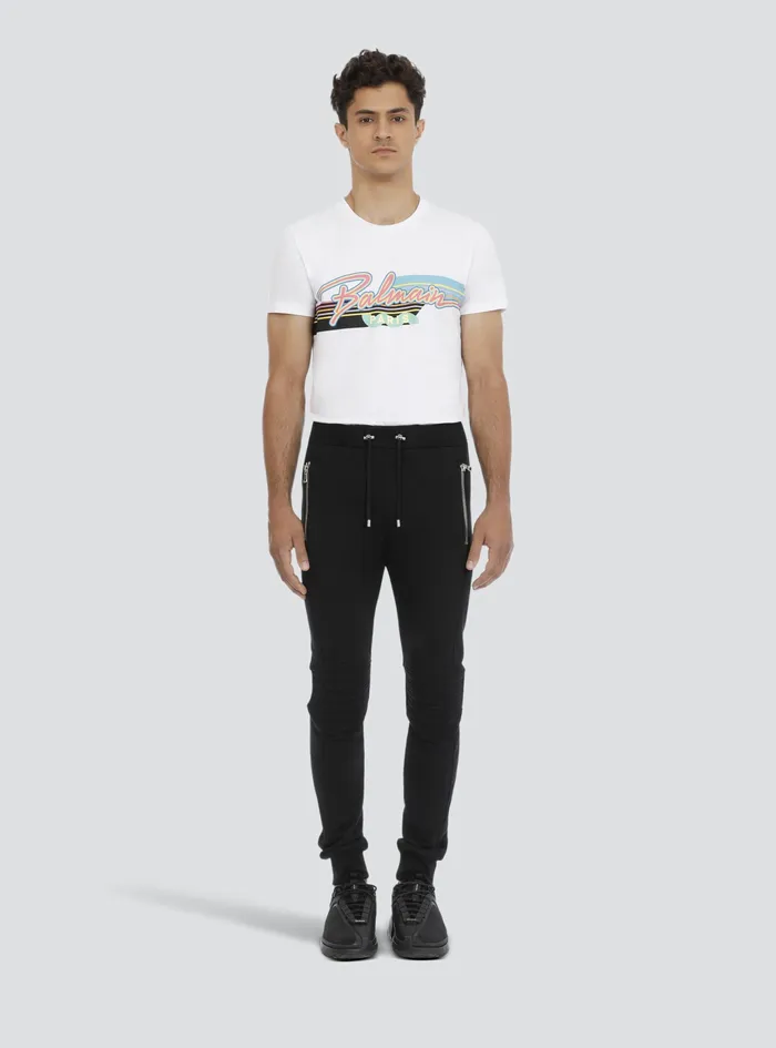 Balmain Trousers And Shorts Mens Black Cotton Sweatpants With Embossed Balmain Paris Logo Black