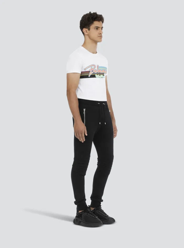 Balmain Trousers And Shorts Mens Black Cotton Sweatpants With Embossed Balmain Paris Logo Black