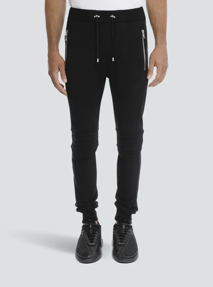 Balmain Trousers And Shorts Mens Black Cotton Sweatpants With Embossed Balmain Paris Logo Black