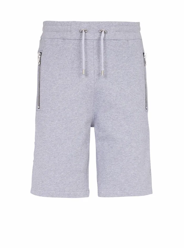 Balmain Trousers And Shorts Mens Cotton Shorts With Embossed Balmain Logo Grey Balmain Trousers And Shorts Mens Cotton Shorts With Embossed Balmain Logo Grey