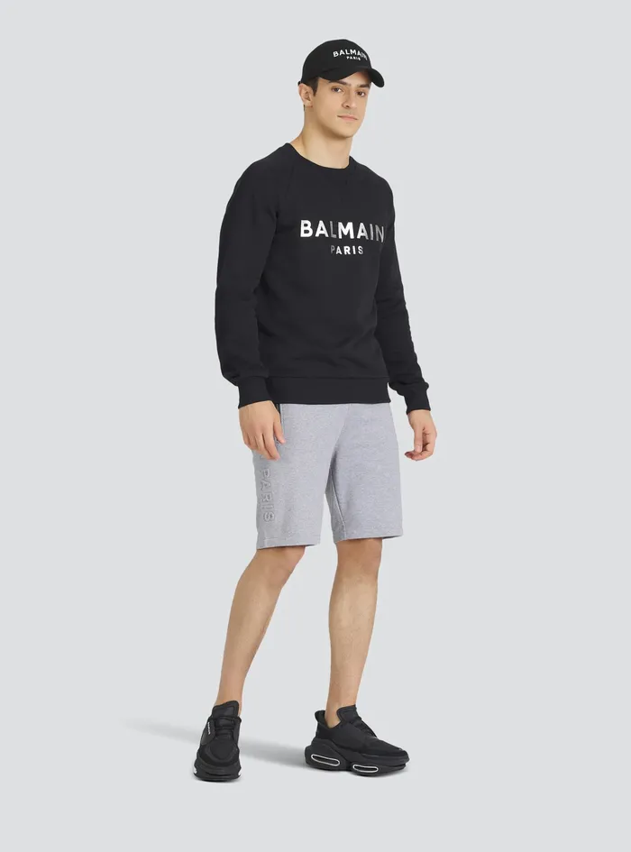 Balmain Trousers And Shorts Mens Cotton Shorts With Embossed Balmain Logo Grey