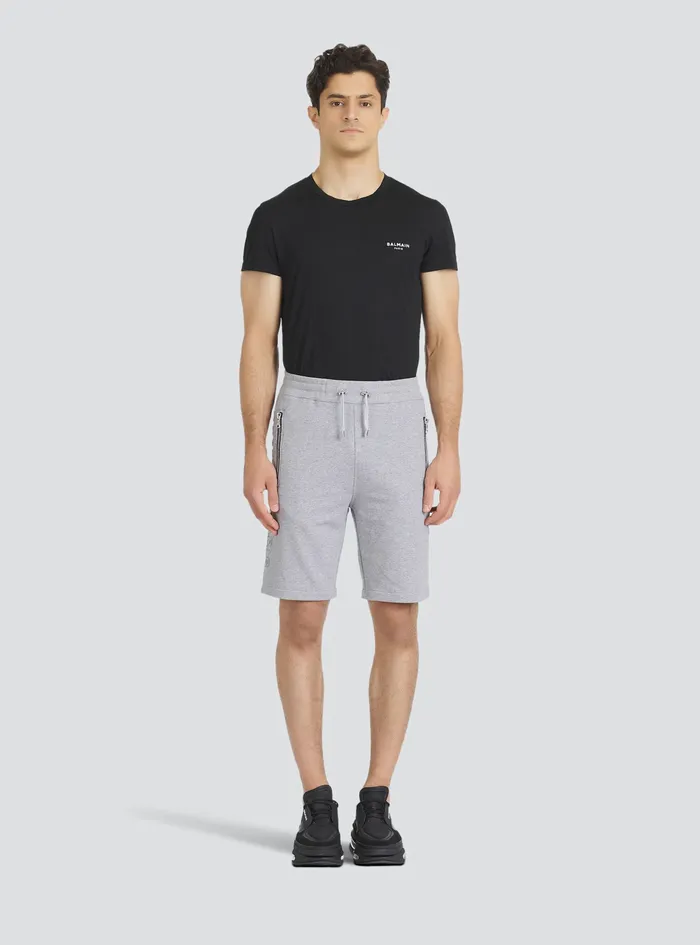 Balmain Trousers And Shorts Mens Cotton Shorts With Embossed Balmain Logo Grey