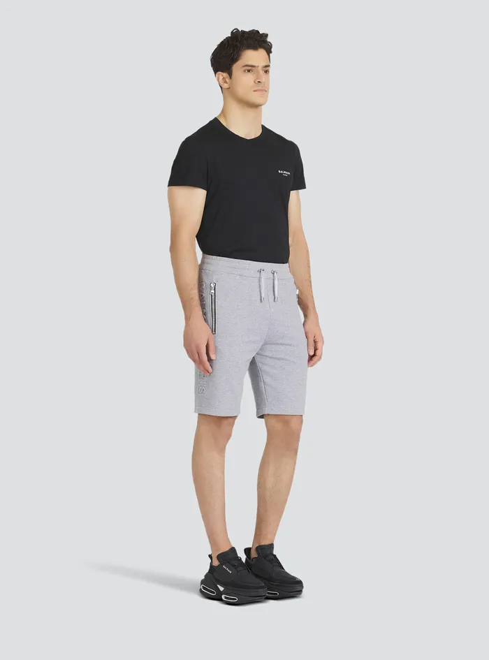 Balmain Trousers And Shorts Mens Cotton Shorts With Embossed Balmain Logo Grey