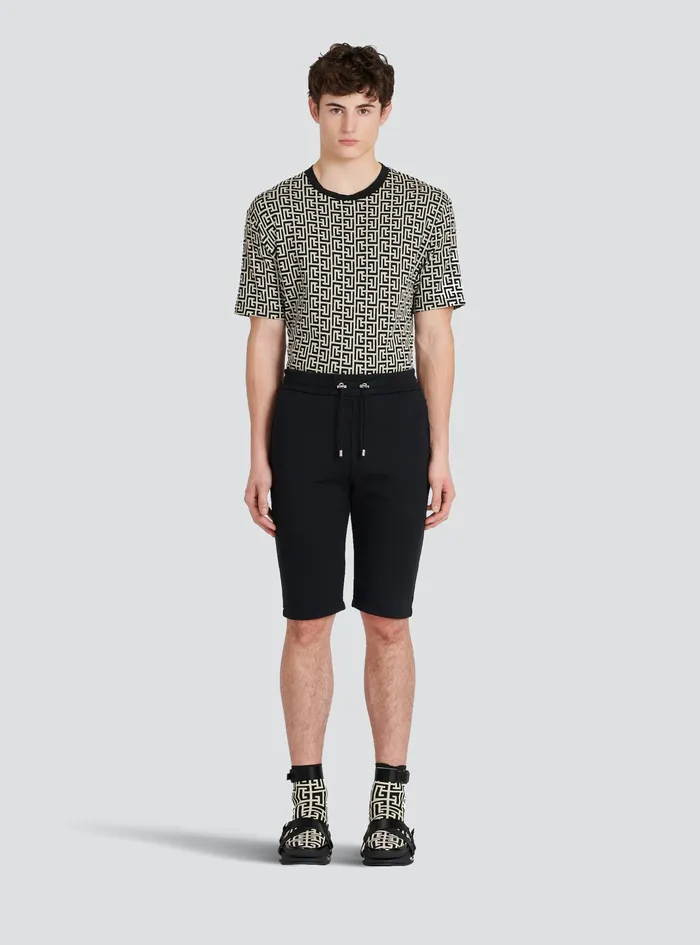 Balmain Trousers And Shorts Mens Cotton Shorts With Flocked Balmain Paris Logo Black Balmain Trousers And Shorts Mens Cotton Shorts With Flocked Balmain Paris Logo Black