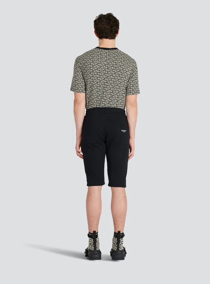 Balmain Trousers And Shorts Mens Cotton Shorts With Flocked Balmain Paris Logo Black Balmain Trousers And Shorts Mens Cotton Shorts With Flocked Balmain Paris Logo Black