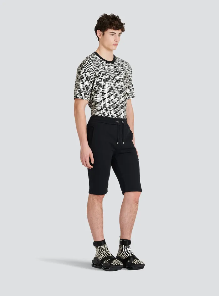 Balmain Trousers And Shorts Mens Cotton Shorts With Flocked Balmain Paris Logo Black Balmain Trousers And Shorts Mens Cotton Shorts With Flocked Balmain Paris Logo Black