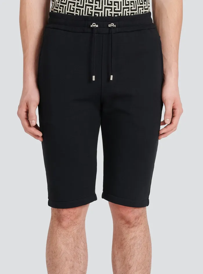 Balmain Trousers And Shorts Mens Cotton Shorts With Flocked Balmain Paris Logo Black Balmain Trousers And Shorts Mens Cotton Shorts With Flocked Balmain Paris Logo Black