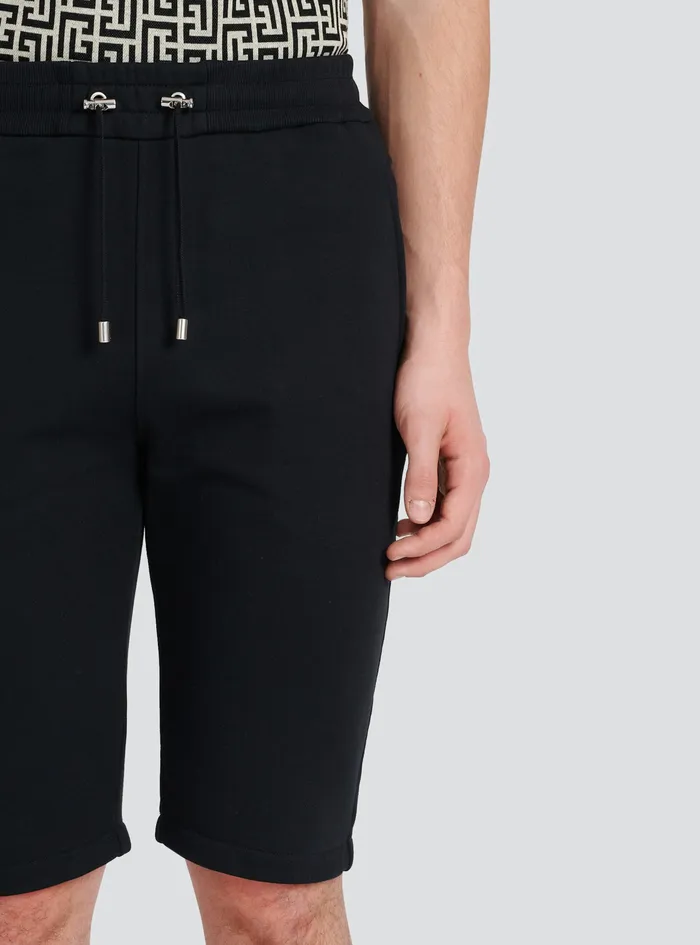 Balmain Trousers And Shorts Mens Cotton Shorts With Flocked Balmain Paris Logo Black Balmain Trousers And Shorts Mens Cotton Shorts With Flocked Balmain Paris Logo Black