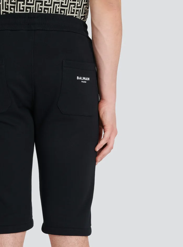 Balmain Trousers And Shorts Mens Cotton Shorts With Flocked Balmain Paris Logo Black Balmain Trousers And Shorts Mens Cotton Shorts With Flocked Balmain Paris Logo Black
