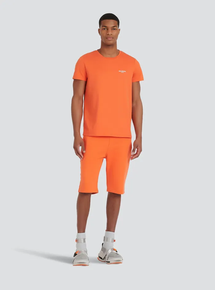 Balmain Trousers And Shorts Mens Cotton Shorts With Flocked Balmain Paris Logo Orange