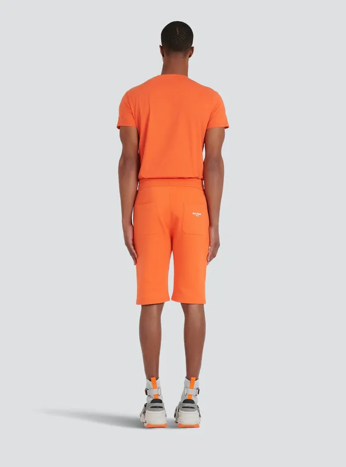 Balmain Trousers And Shorts Mens Cotton Shorts With Flocked Balmain Paris Logo Orange