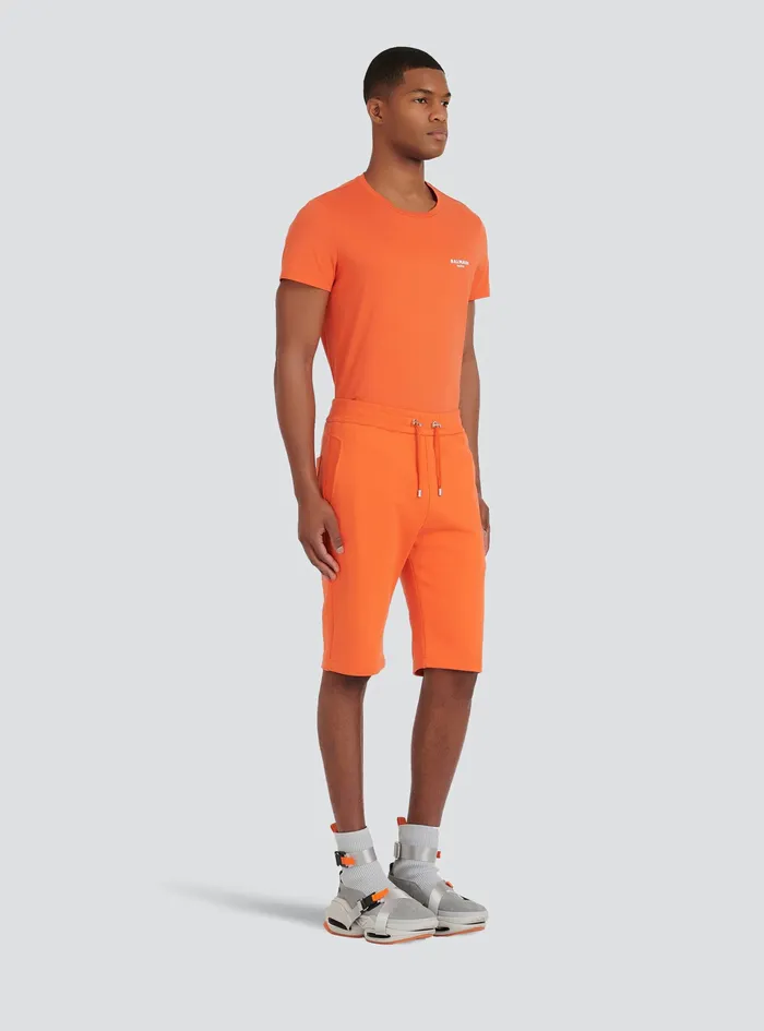 Balmain Trousers And Shorts Mens Cotton Shorts With Flocked Balmain Paris Logo Orange
