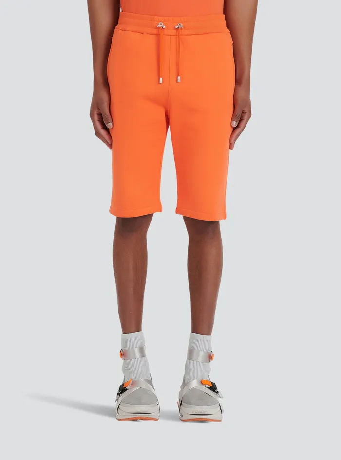 Balmain Trousers And Shorts Mens Cotton Shorts With Flocked Balmain Paris Logo Orange