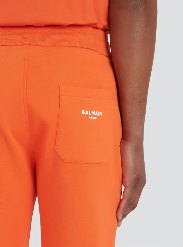 Balmain Trousers And Shorts Mens Cotton Shorts With Flocked Balmain Paris Logo Orange