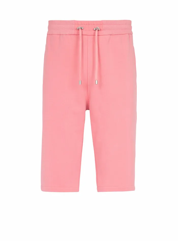 Balmain Trousers And Shorts Mens Cotton Shorts With Flocked Balmain Paris Logo Pink Balmain Trousers And Shorts Mens Cotton Shorts With Flocked Balmain Paris Logo Pink
