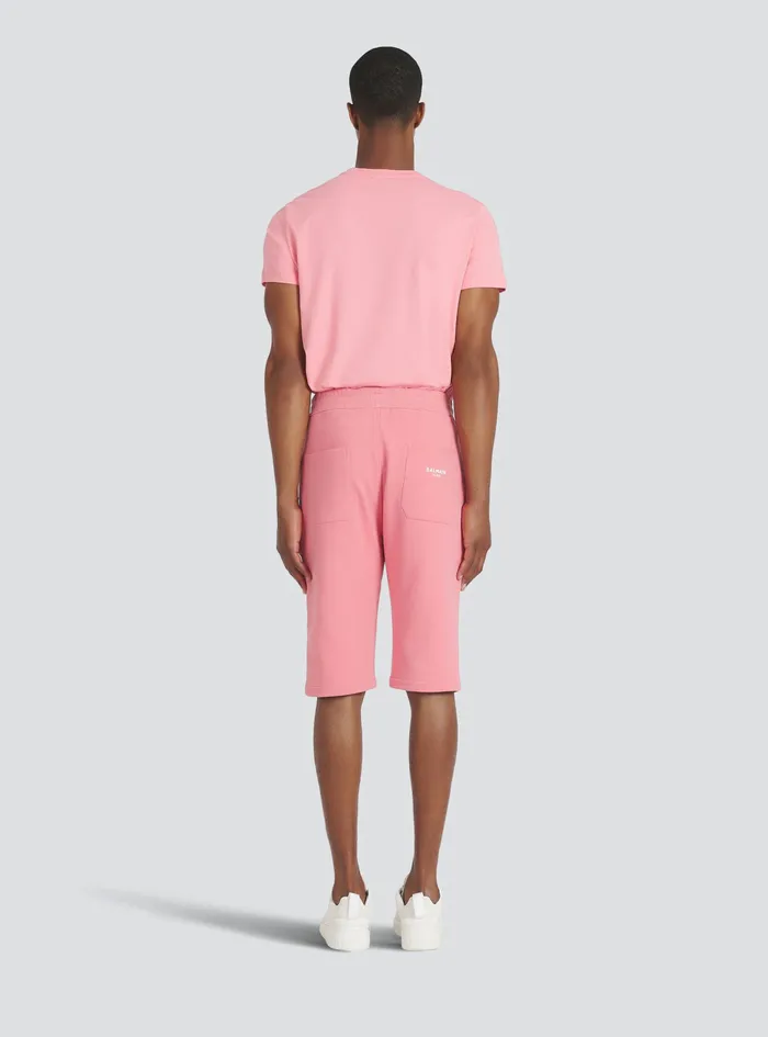 Balmain Trousers And Shorts Mens Cotton Shorts With Flocked Balmain Paris Logo Pink Balmain Trousers And Shorts Mens Cotton Shorts With Flocked Balmain Paris Logo Pink