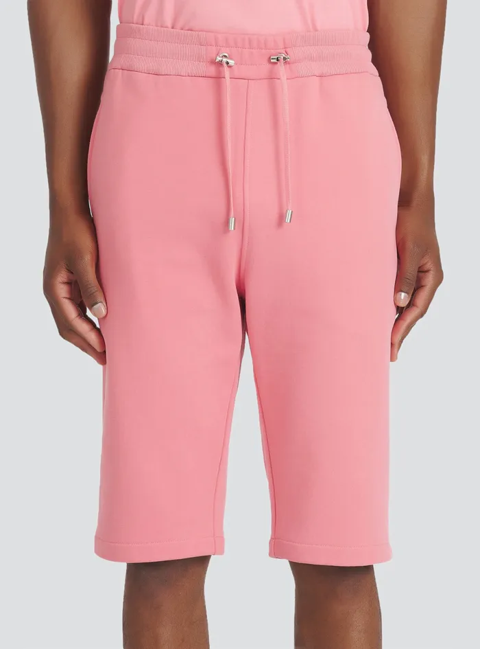 Balmain Trousers And Shorts Mens Cotton Shorts With Flocked Balmain Paris Logo Pink Balmain Trousers And Shorts Mens Cotton Shorts With Flocked Balmain Paris Logo Pink