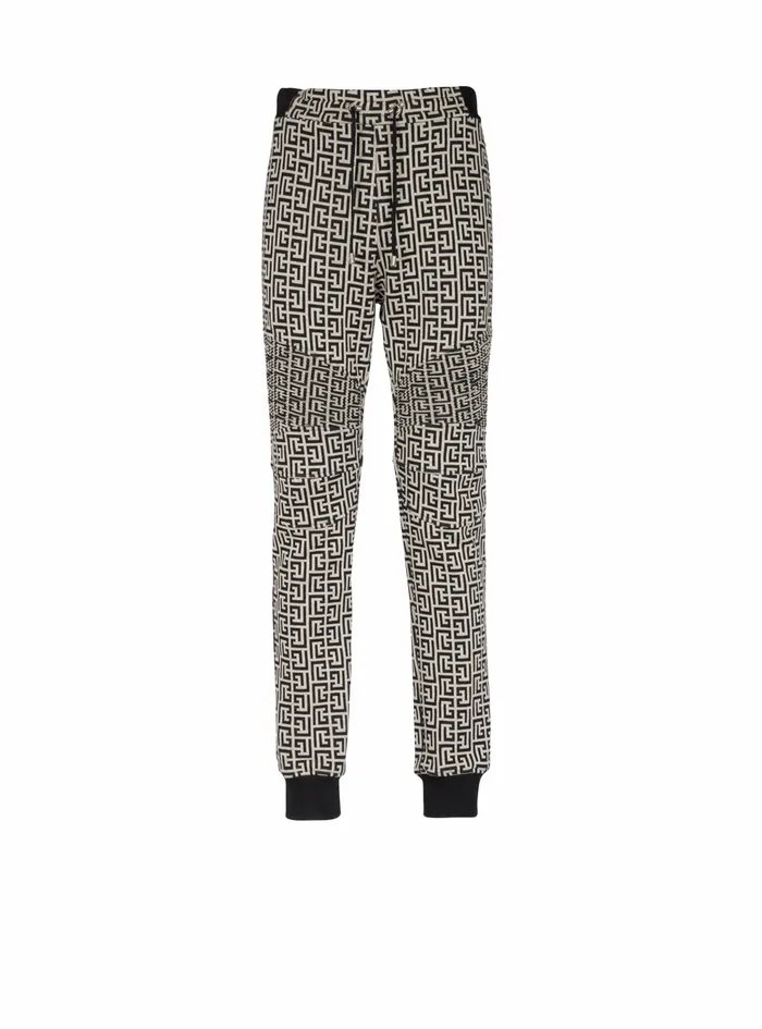 Balmain Trousers And Shorts Mens Cotton Sweatpants With Balmain Monogram Print Black