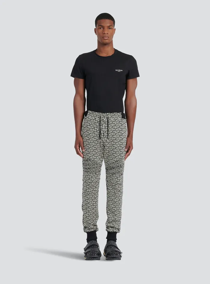Balmain Trousers And Shorts Mens Cotton Sweatpants With Balmain Monogram Print Black Balmain Trousers And Shorts Mens Cotton Sweatpants With Balmain Monogram Print Black