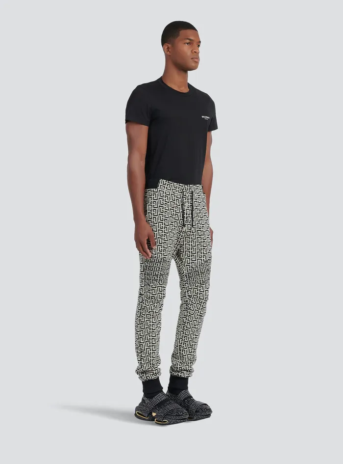 Balmain Trousers And Shorts Mens Cotton Sweatpants With Balmain Monogram Print Black Balmain Trousers And Shorts Mens Cotton Sweatpants With Balmain Monogram Print Black