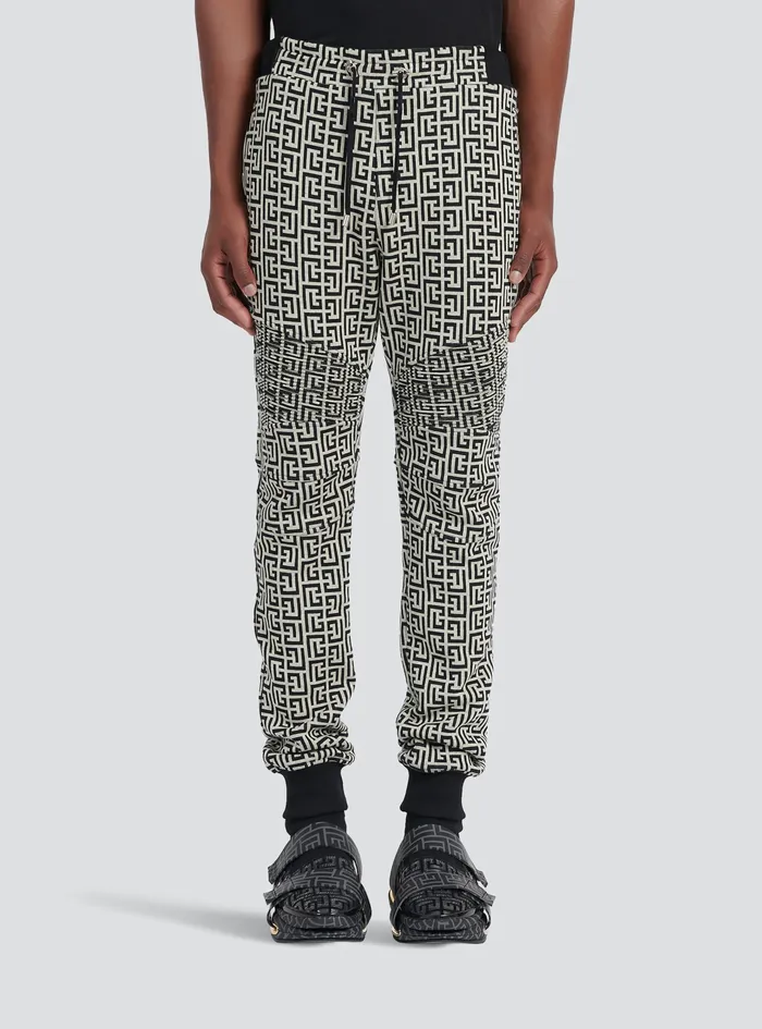 Balmain Trousers And Shorts Mens Cotton Sweatpants With Balmain Monogram Print Black Balmain Trousers And Shorts Mens Cotton Sweatpants With Balmain Monogram Print Black