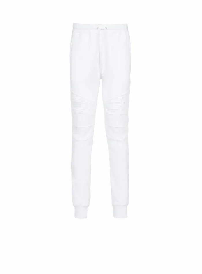 Balmain Trousers And Shorts Mens Cotton Sweatpants With Balmain Paris Logo White Balmain Trousers And Shorts Mens Cotton Sweatpants With Balmain Paris Logo White