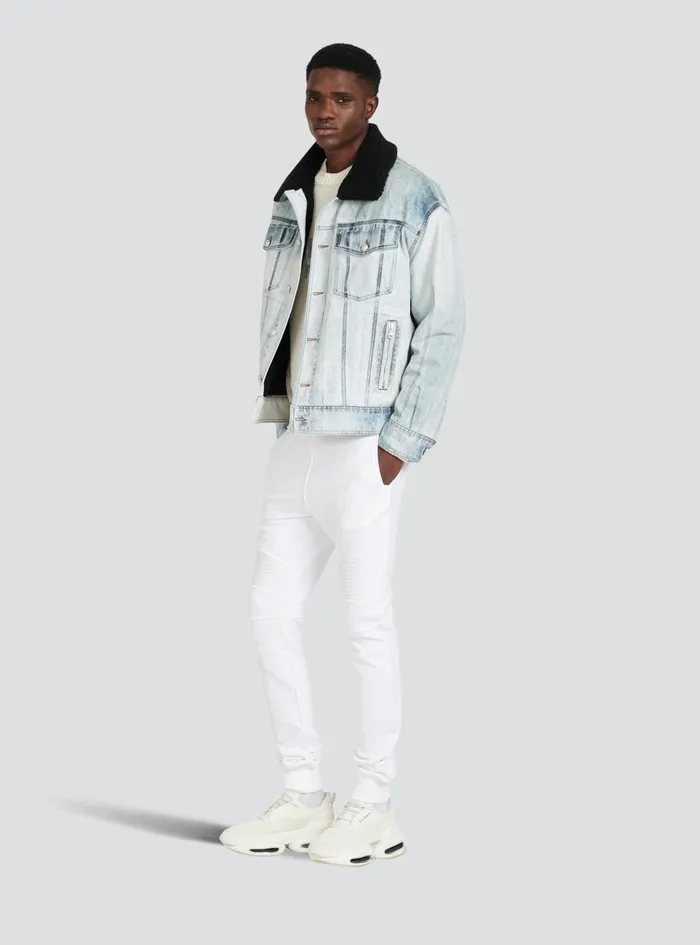Balmain Trousers And Shorts Mens Cotton Sweatpants With Balmain Paris Logo White Balmain Trousers And Shorts Mens Cotton Sweatpants With Balmain Paris Logo White