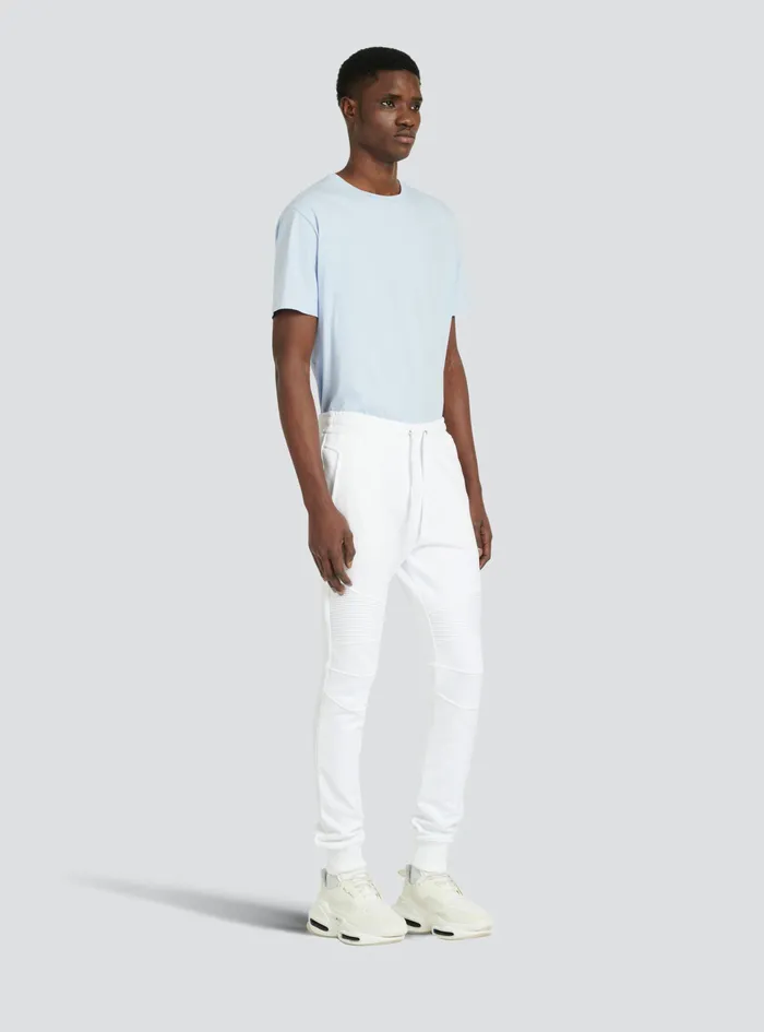 Balmain Trousers And Shorts Mens Cotton Sweatpants With Balmain Paris Logo White Balmain Trousers And Shorts Mens Cotton Sweatpants With Balmain Paris Logo White