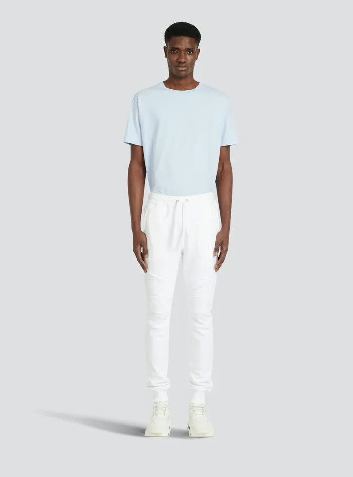Balmain Trousers And Shorts Mens Cotton Sweatpants With Balmain Paris Logo White Balmain Trousers And Shorts Mens Cotton Sweatpants With Balmain Paris Logo White