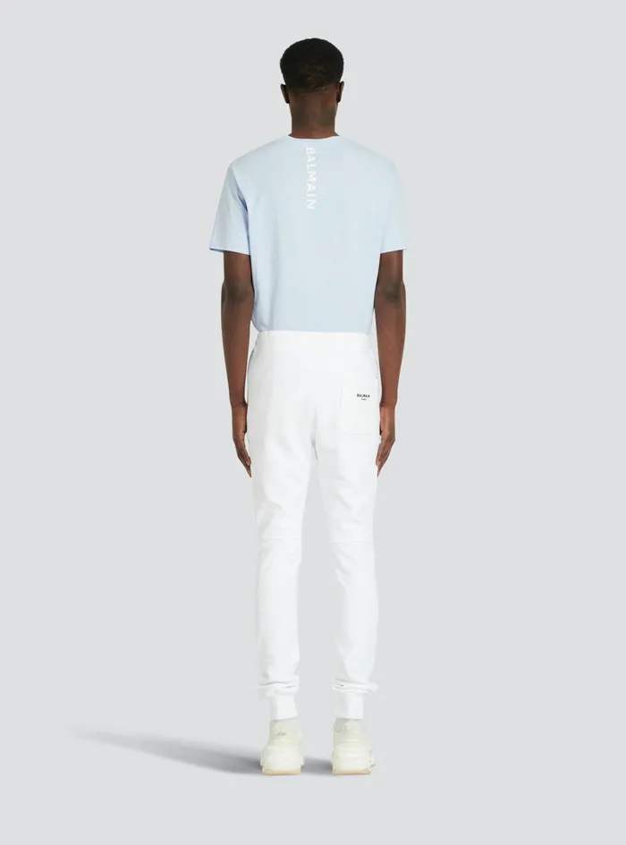Balmain Trousers And Shorts Mens Cotton Sweatpants With Balmain Paris Logo White Balmain Trousers And Shorts Mens Cotton Sweatpants With Balmain Paris Logo White