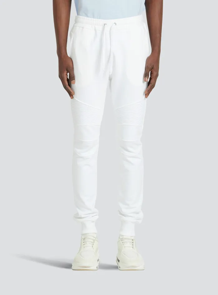 Balmain Trousers And Shorts Mens Cotton Sweatpants With Balmain Paris Logo White Balmain Trousers And Shorts Mens Cotton Sweatpants With Balmain Paris Logo White
