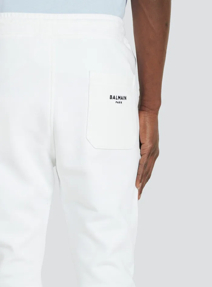 Balmain Trousers And Shorts Mens Cotton Sweatpants With Balmain Paris Logo White Balmain Trousers And Shorts Mens Cotton Sweatpants With Balmain Paris Logo White