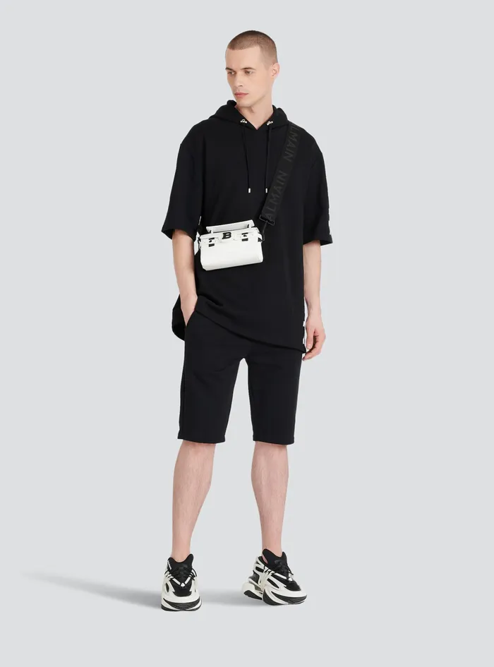 Balmain Trousers And Shorts Mens EcoDesigned Cotton Shorts With Balmain Paris Logo Print Black