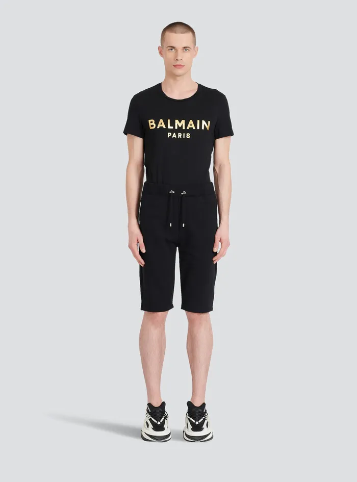 Balmain Trousers And Shorts Mens EcoDesigned Cotton Shorts With Balmain Paris Logo Print Black