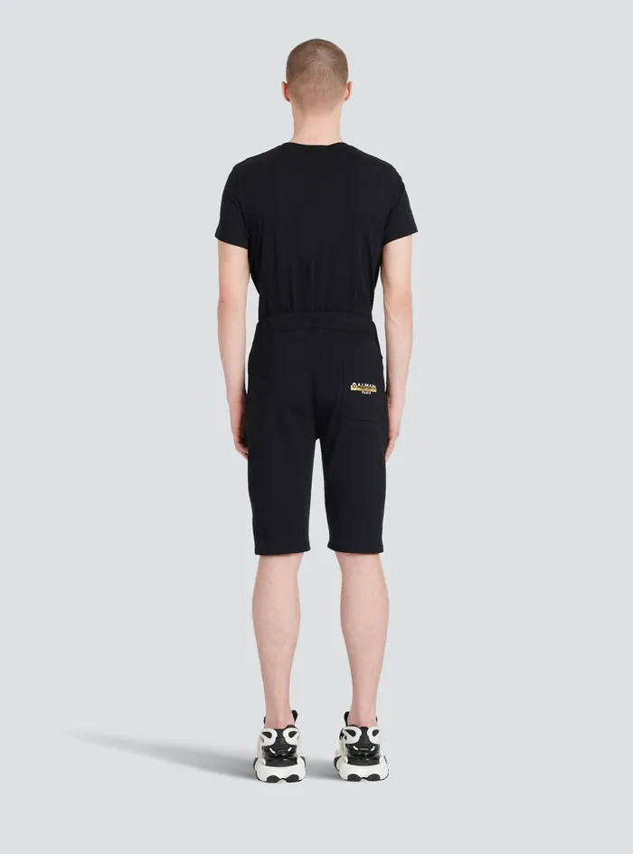 Balmain Trousers And Shorts Mens EcoDesigned Cotton Shorts With Balmain Paris Logo Print Black